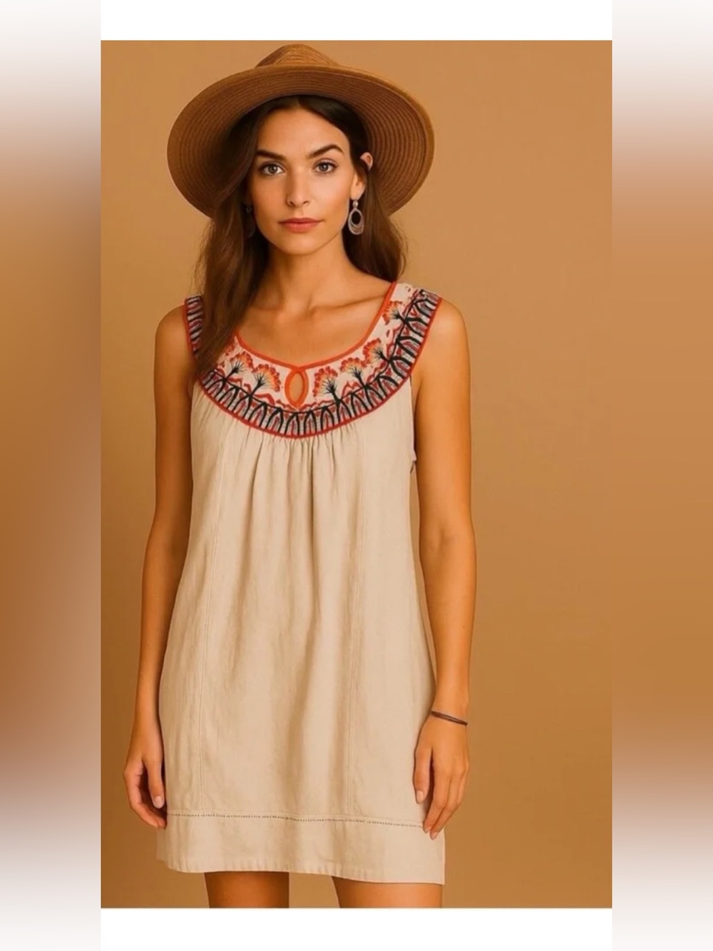 Anthropologie Cream Embroidered Yoke Camisole
